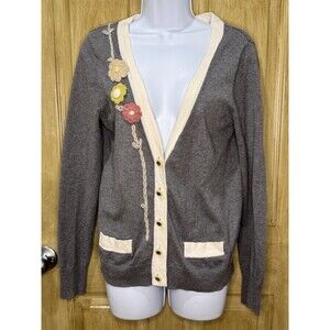 Anthropologie Nick & Mo Cardigan Button Up Sweater Womens Crochet Floral Gray L